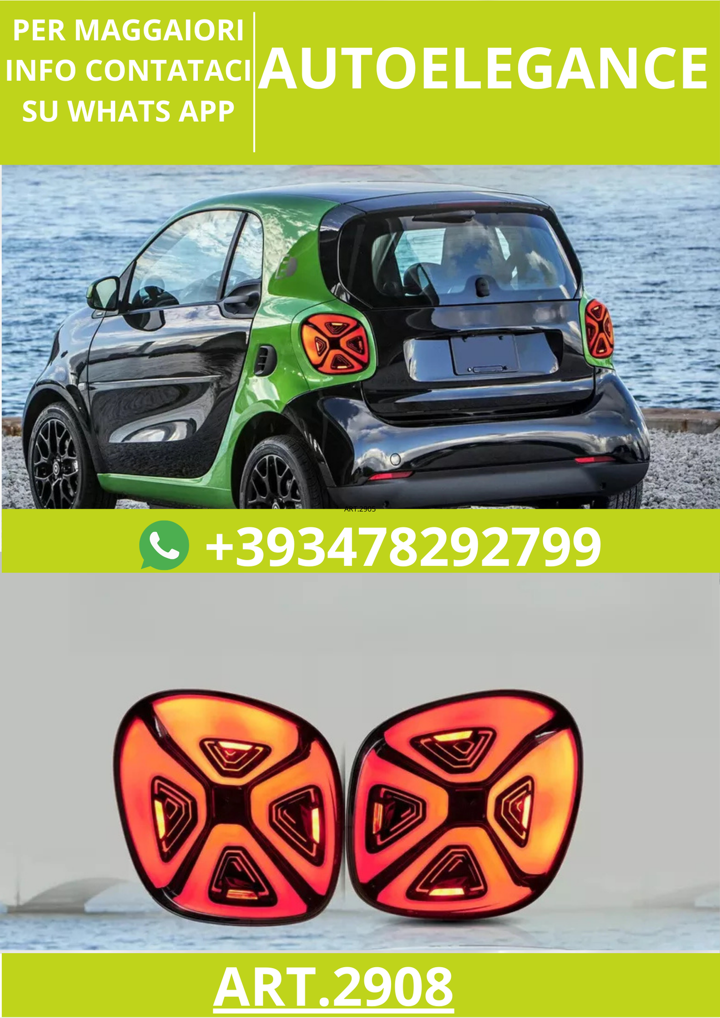 ⭐ART.2908 Fanali Posteriori a LED Fumé – Smart 453 ForTwo / ForFour (2015–2019)⭐