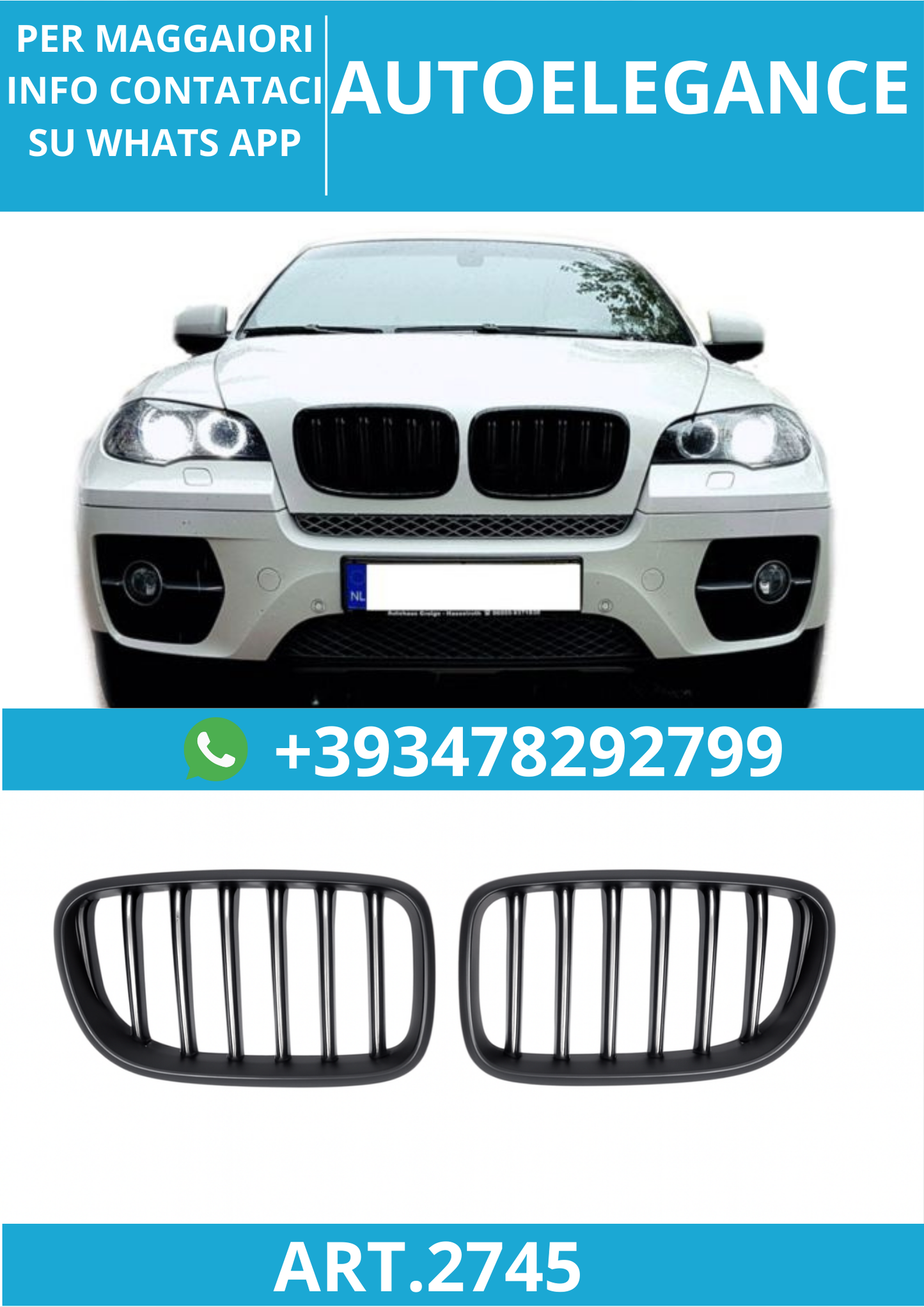 🔥ART.2745 Griglia Sportiva Doppia Lamella Nero Lucido per BMW X5 E70 / X6 E71🔥
