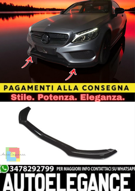 🔥Splitter Anteriore in ABS Nero Lucido per Mercedes Classe C Coupé W205 AMG🔥