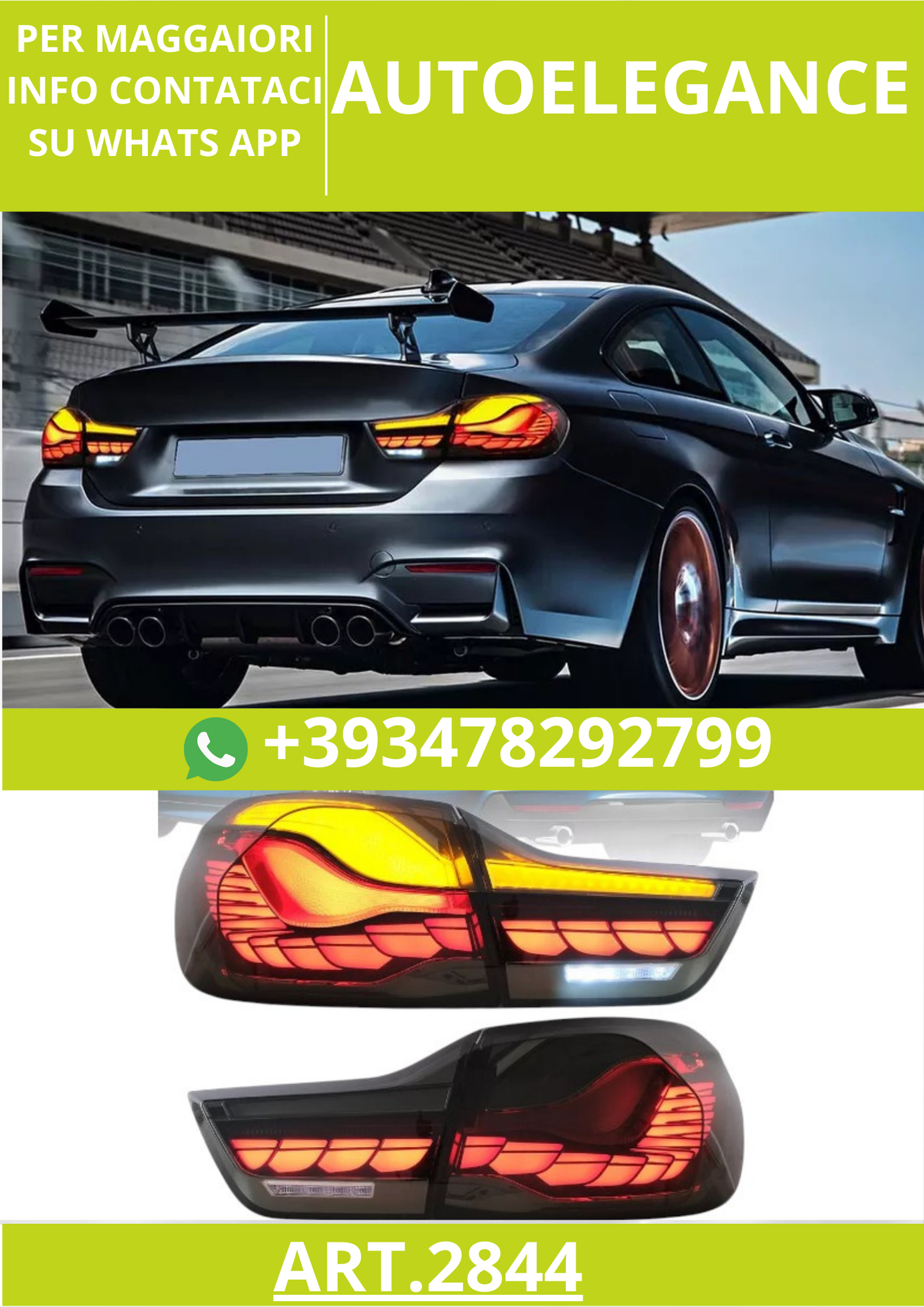 🔥ART.2844 Luci Posteriori VLAND LED GTS Fumé per BMW Serie 4 / M4 (2014–2020)🔥