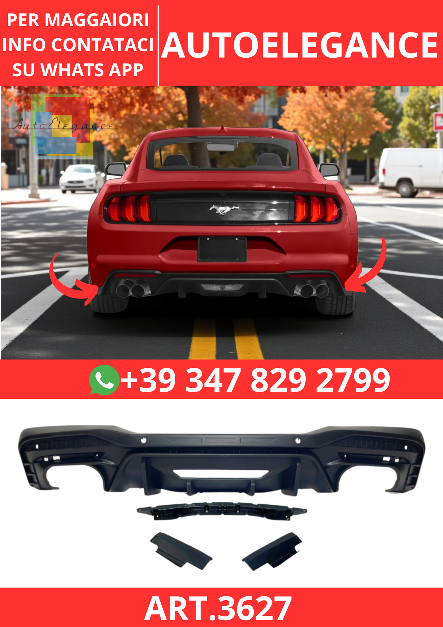 3627⭐Diffusore Posteriore Ford Mustang 2023+ look Dark Horse Competition⭐