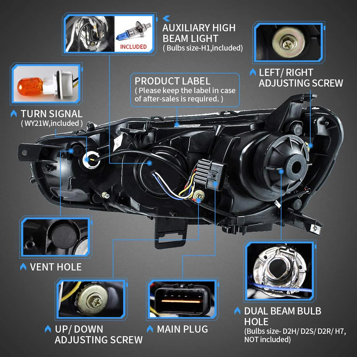 Fari per proiettori per Mitsubishi Lancer EVO X 2008-2018 (versioni con guida a destra, guida a sinistra e Dual Beam con guida a sinistra)