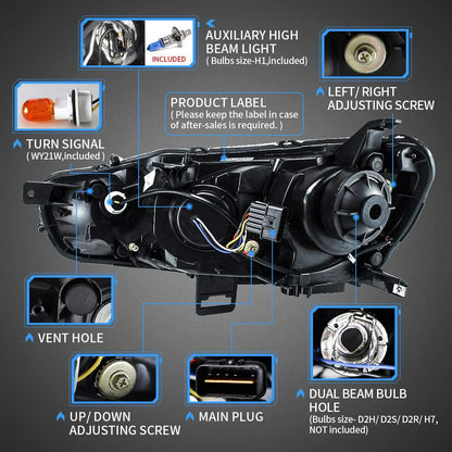 Fari per proiettori per Mitsubishi Lancer EVO X 2008-2018 (versioni con guida a destra, guida a sinistra e Dual Beam con guida a sinistra)