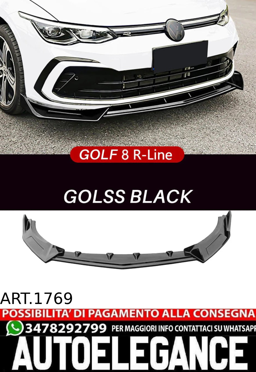 SPLITTER SUITABLE FOR GOLF 8 RLINE GTI GTD GTE GLOSSY BLACK (3 PIECES) 