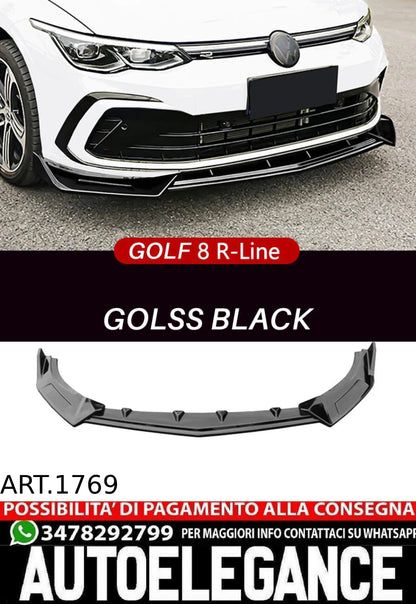 SPLITTER SUITABLE FOR GOLF 8 RLINE GTI GTD GTE GLOSSY BLACK (3 PIECES) 
