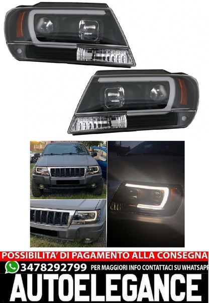 Fari a LED adatti per Jeep Grand Cherokee (1999-2004) Tube Light Nero