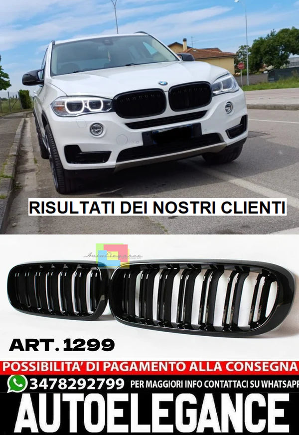 GRIGLIA ADATTA PER BMW X5 F15 X6 F16 2013-2018 DOPPIA FASCIA LOOK NERO LUCIDO