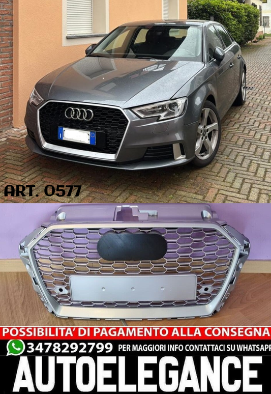 FRONT GRILLE AUDI A3 8V 2016+ FACELIFT RS3 HONEYCOMB SILVER