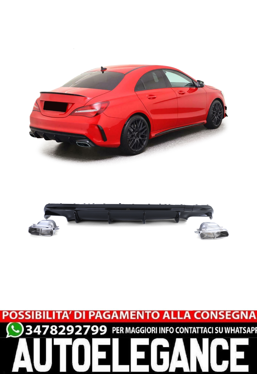 Diffusore Posteriore Nero Lucido con Terminali Cromati per Mercedes CLA C117