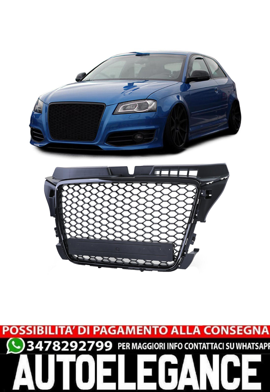 Griglia radiatore a nido d'ape look sportivo nero lucido opaco per Audi A3 8P