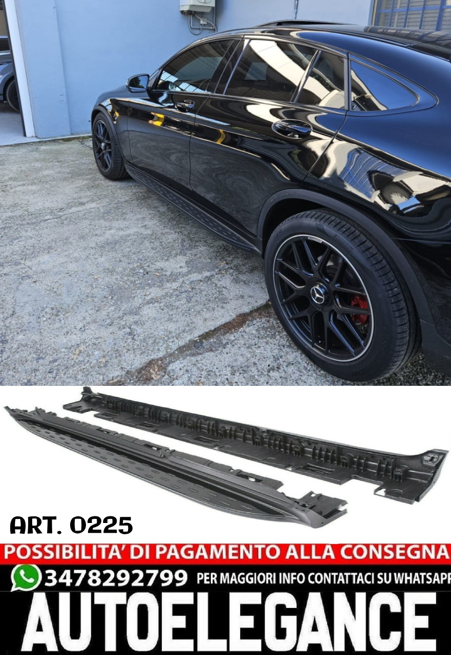 PEDANE LATERALI SOTTOPORTA PER MERCEDES GLC X253 C253 2019+ COUPE SUV NERO 0225