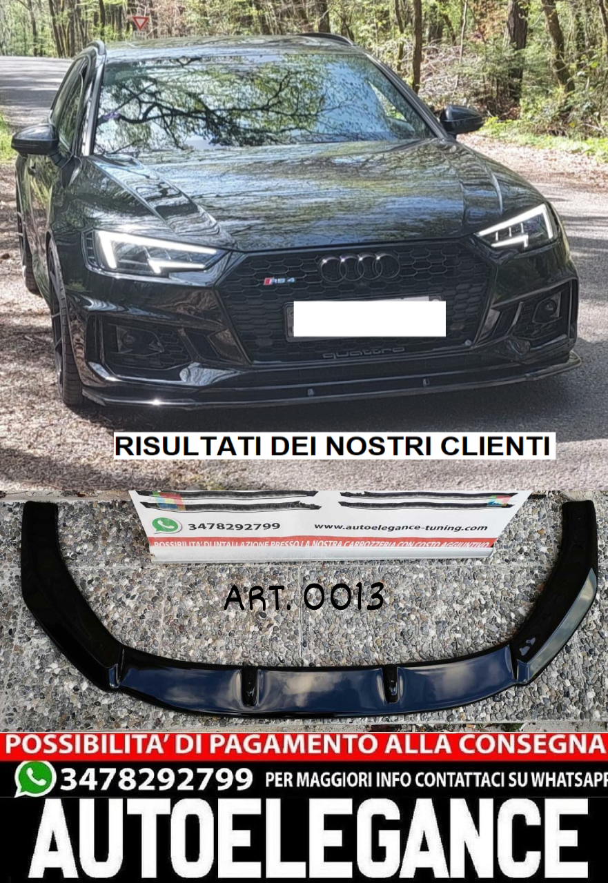 SPLITTER SUITABLE FOR AUDI A4 B9 RS4 2015-2019 GLOSSY BLACK LOOK SPORTY DESIGN 
