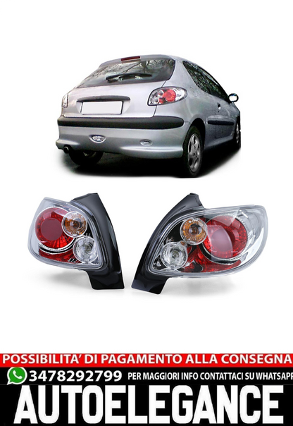 Fanali posteriori in vetro trasparente cromati per Peugeot 206 hatchback 3+5 porte 98-09