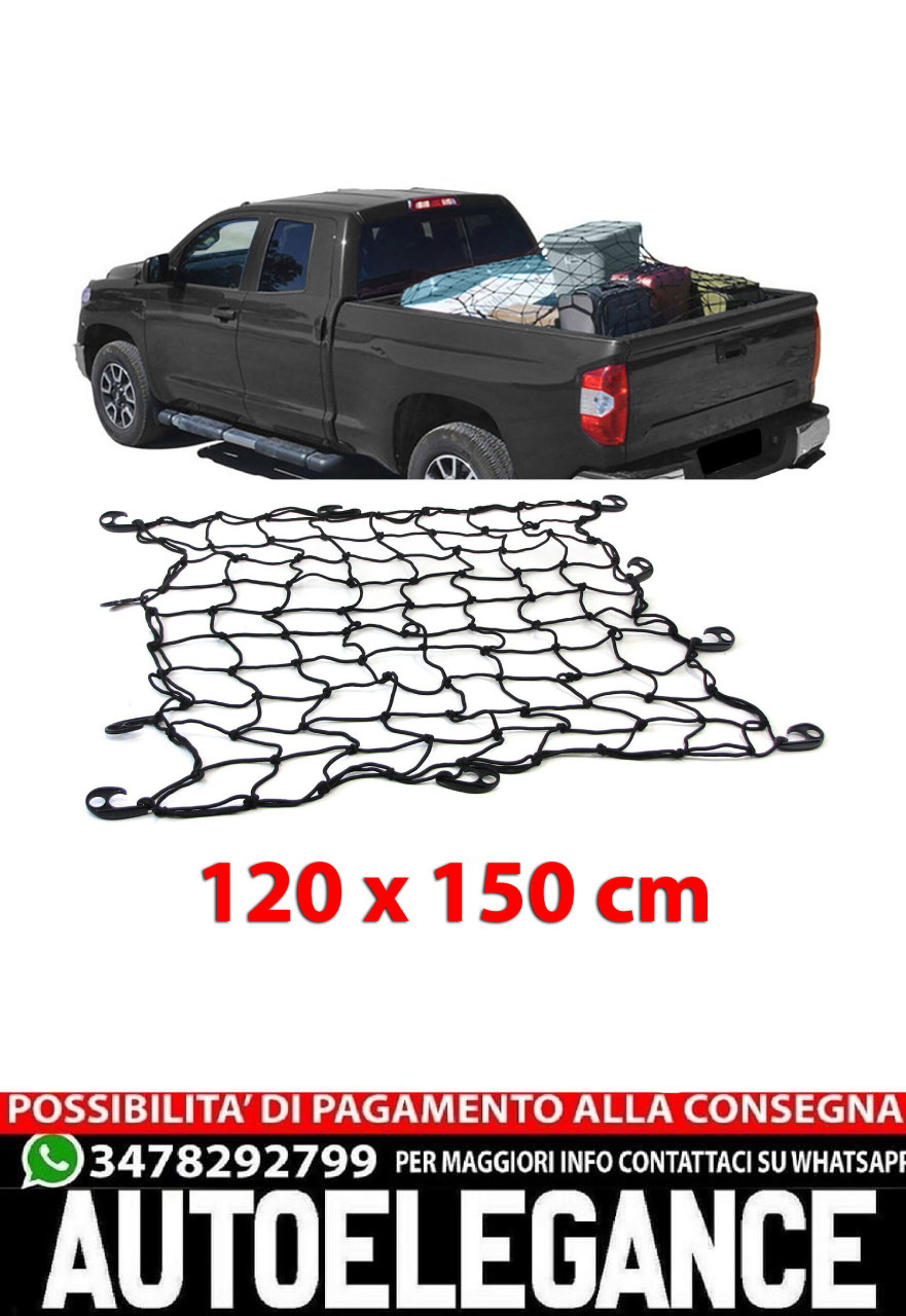 Rete elastica divisoria per bagagliaio con 10 ganci nera 120x150cm universale
