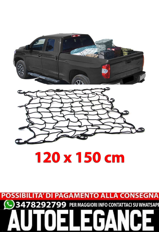 Rete elastica divisoria per bagagliaio con 10 ganci nera 120x150cm universale