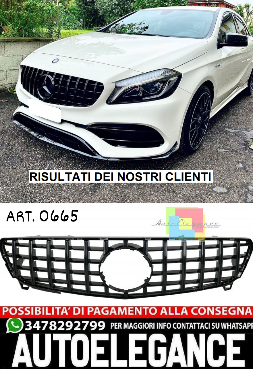 GRIGLIA ANTERIORE NERA PER MERCEDES CLASSE A W176 2015-2018 CALANDRA AMG A45