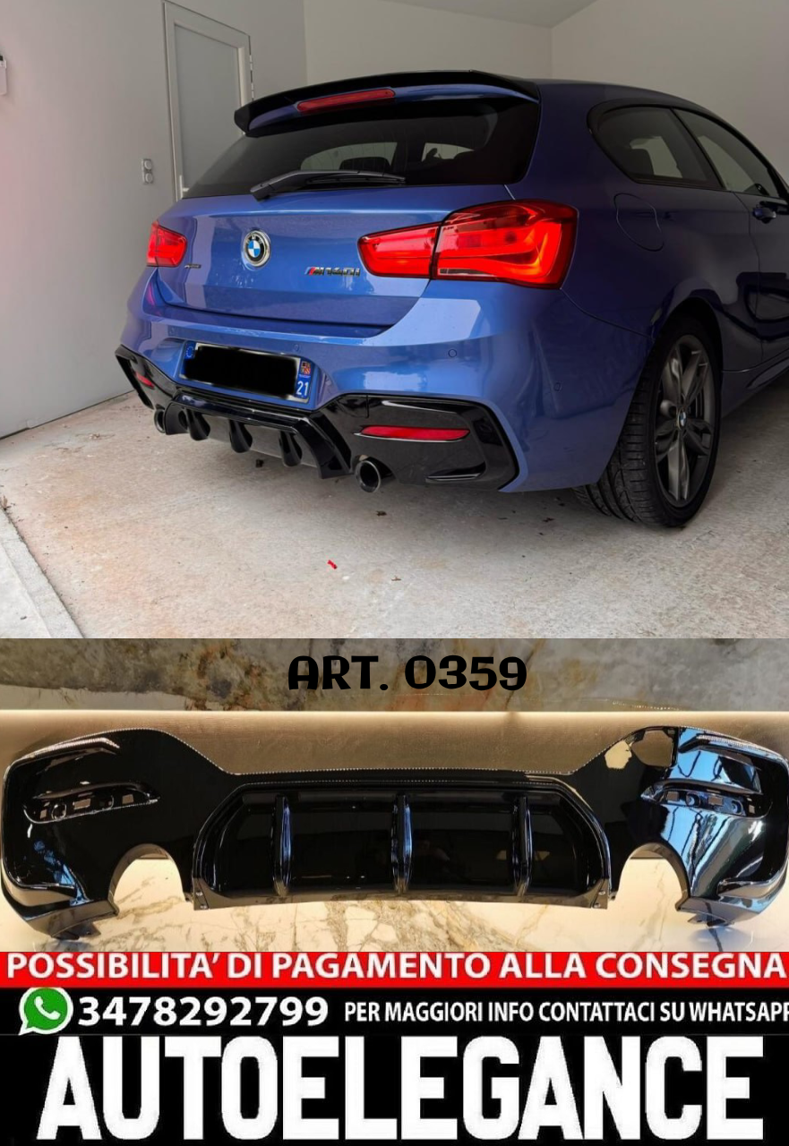 DIFFUSORE ADATTO PER BMW SERIE 1 F20 F21 MSPORT 2015-2019 1+1 LOOK NERO LUCIDO