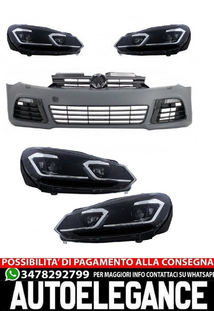 Paraurti anteriore adatto per VW Golf 6 VI (2008-2013) con fari a LED Luci di svolta sequenziali dinamiche scorrevoli R20 Look