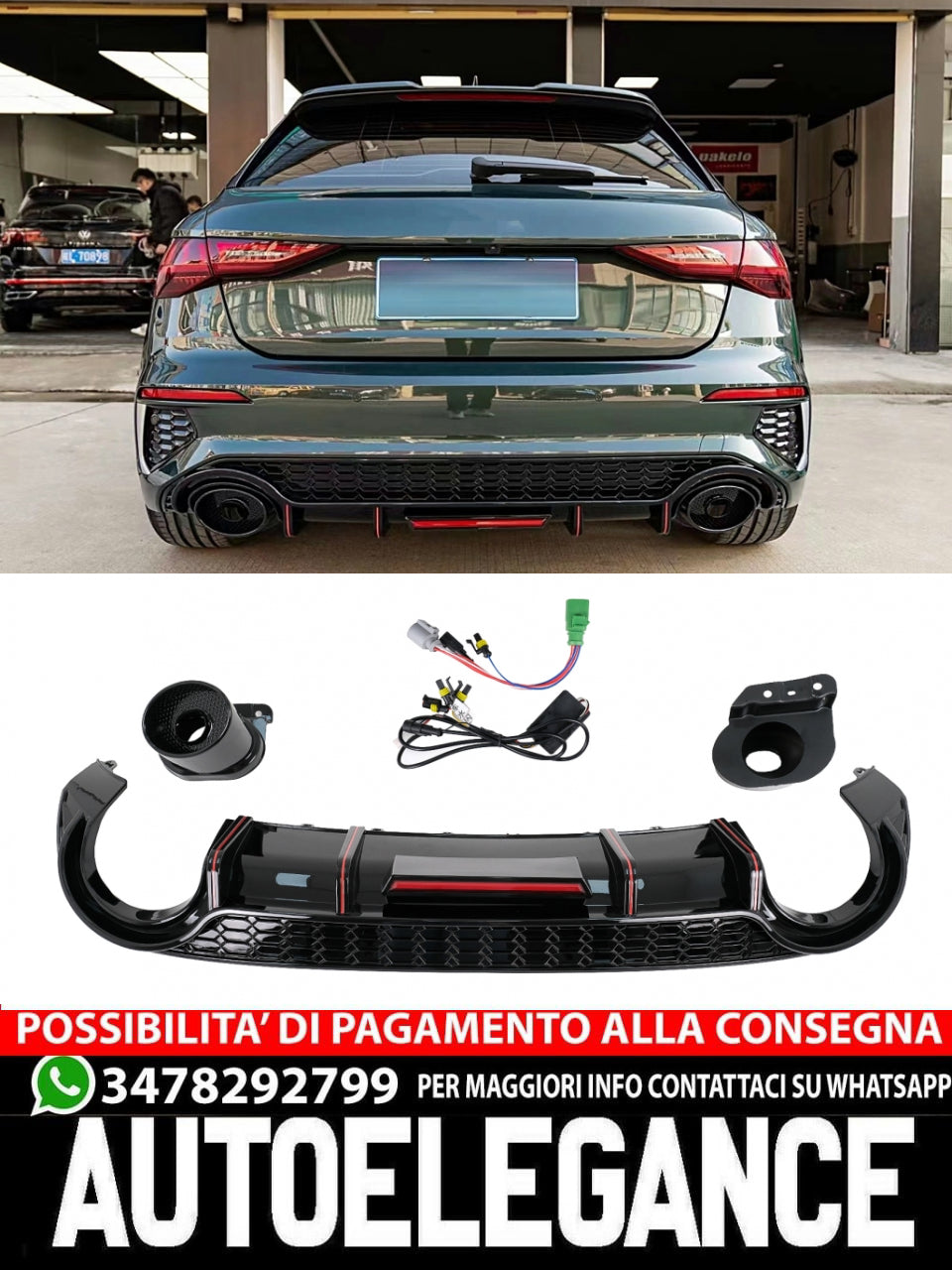 Paraurti posteriore Mantovana Diffusore adatto per Audi A3 8Y Hatchback S-Line S3 (2020-)