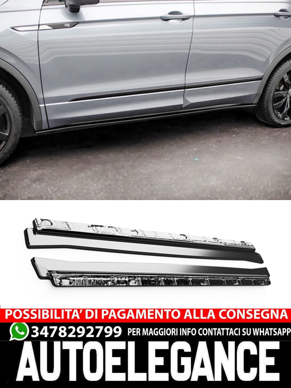 Sotto minigonne nero lucido adatto per VW Tiguan Mk2 2016+