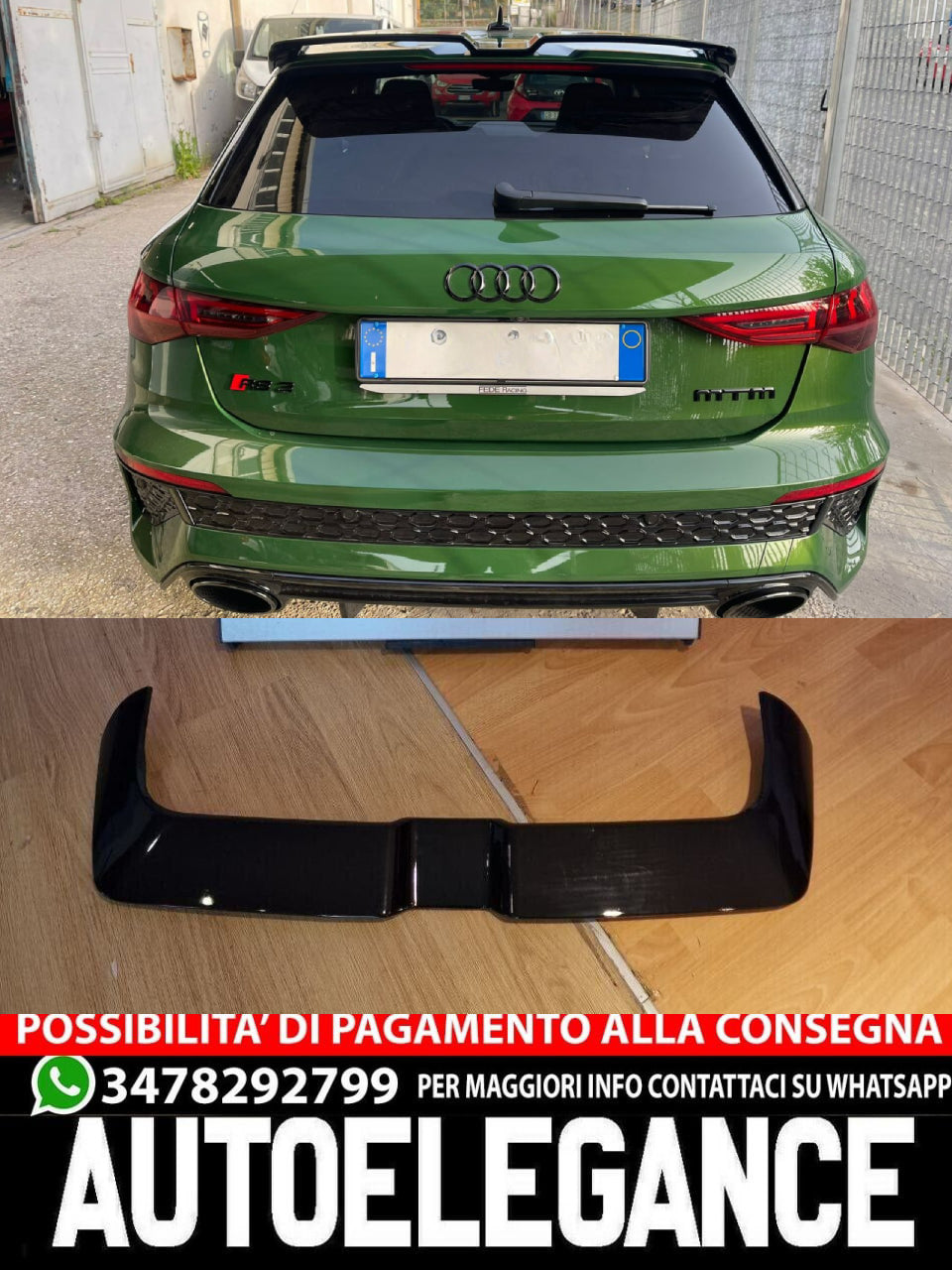 SPOILER ADATTO PER AUDI A3 8Y 2020+ LOOK NERO LUCIDO DESIGN SPORTIVO