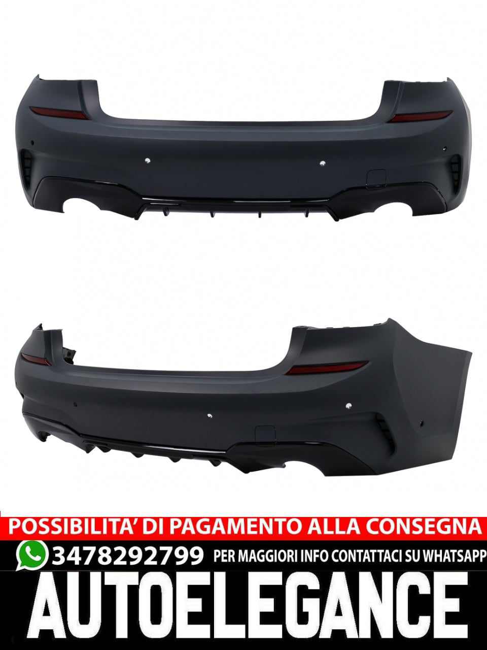 Rear Bumper Suitable for BMW 3 Series G20 Sedan (2018-2022) Diffuser Piano Black