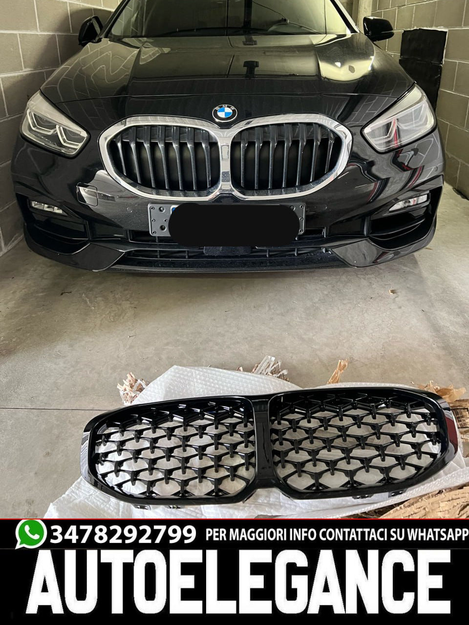 💎GRIGLIA ADATTA PER BMW SERIE 1 F40 LOOK M PERFORMANCE DESIGN NERA DIAMANTATA💎