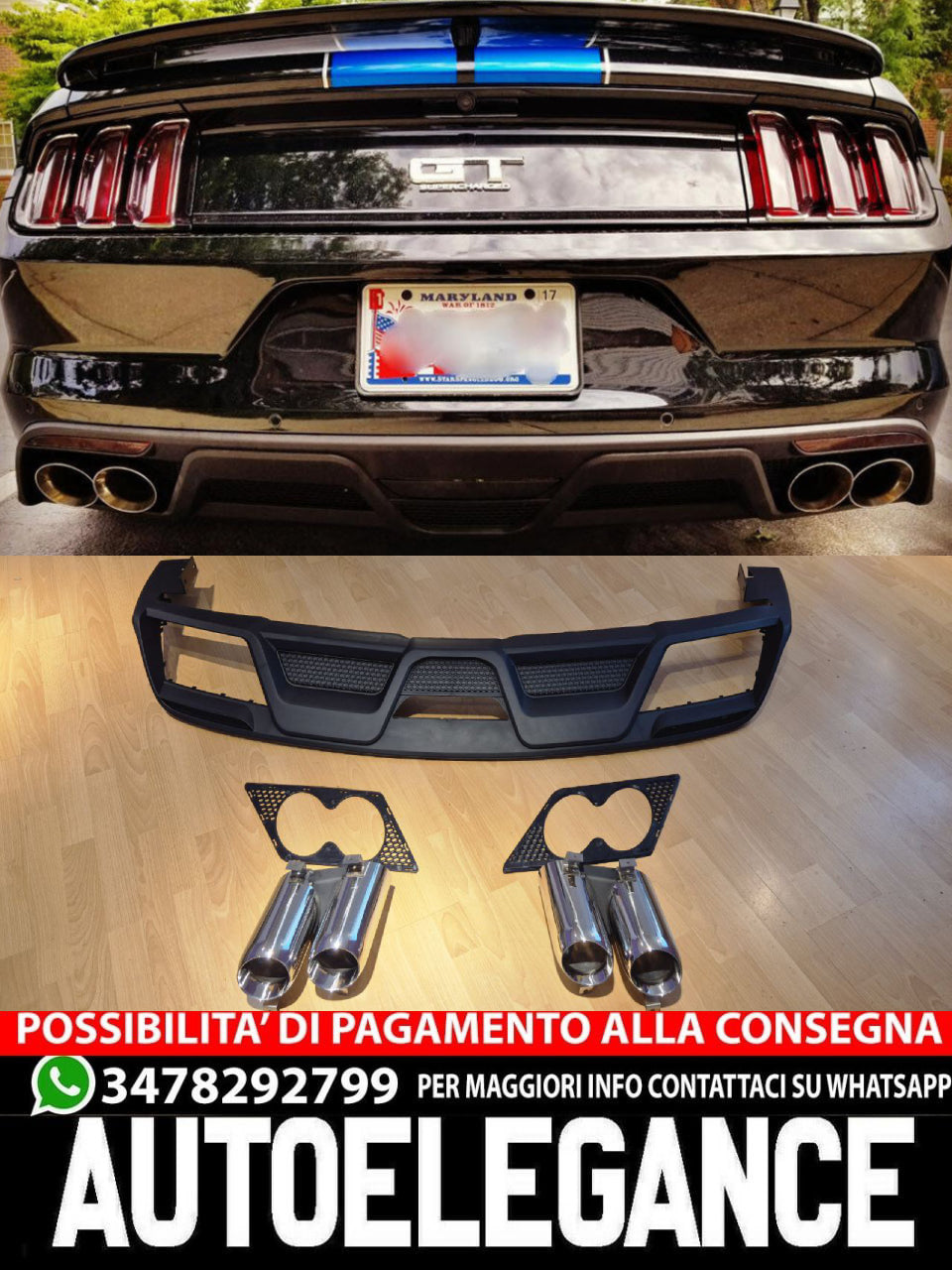 Rear Bumper Rear Diffuser Fit For Mustang 2015 - 2017