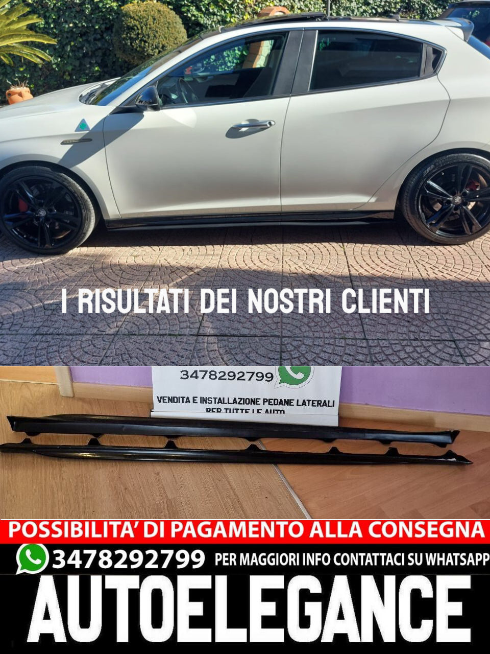 MINIGONNE ABS NERO LUCIDO ADATTO PER ALFA ROMEO GIULIETTA 2010-2020 VELOCE