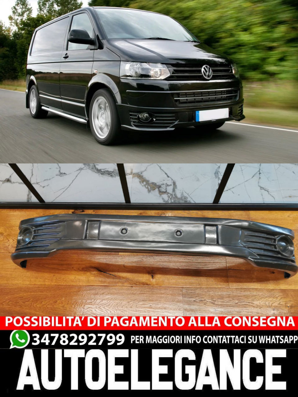 VW T5.1 2009-2015 TRANSPOSTER SPOILER SOTTO PARAURTI ANTERIORE SPORTLINE LOOK