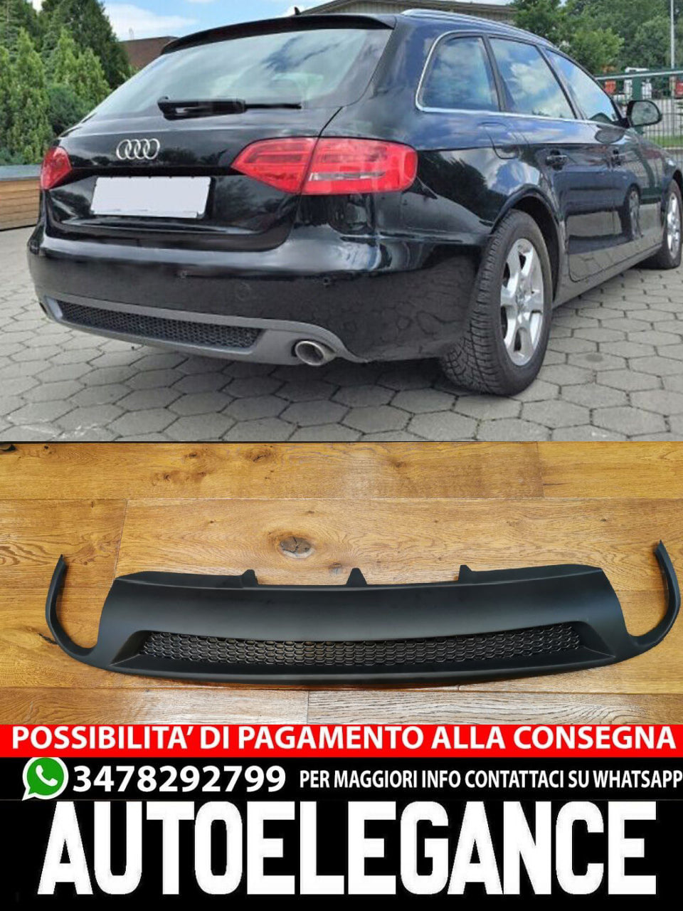 DIFFUSORE PER AUDI A4 B8 07-12 POSTERIORE LOOK SLINE ADATTO SOLO PER STANDARD