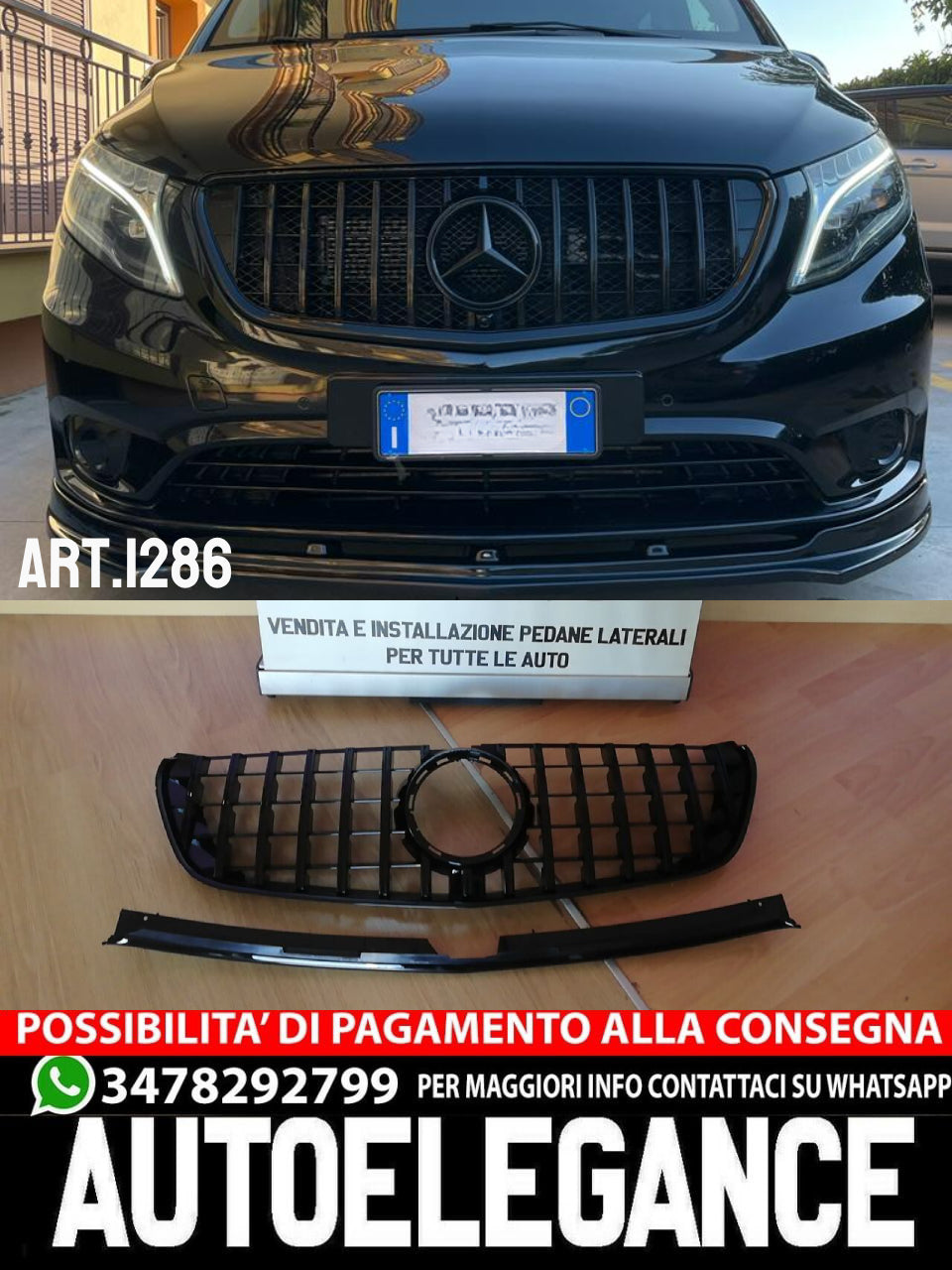 ✨GRIGLIA ADATTA PER MERCEDES CLASSE V W447 2014-2019 AMG LOOK GT NERO LUCIDO✨