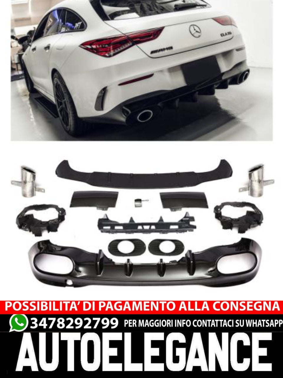 Diffusore spoiler posteriore marmitte CROMATO in LOOK SPORTIVO per Mercedes W118