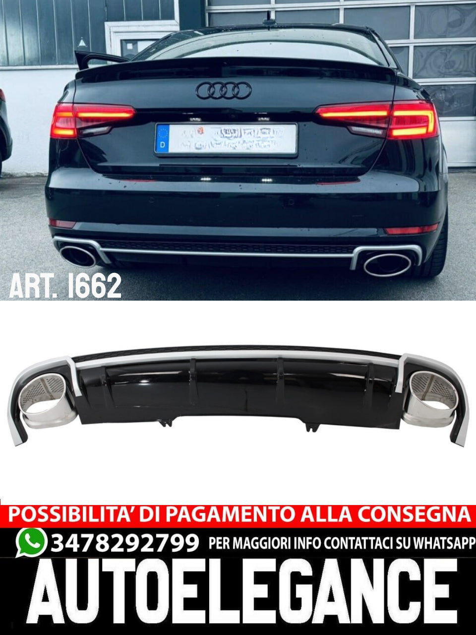 Paraurti posteriore mantovana diffusore punte di scarico adatto per Audi A4 B9