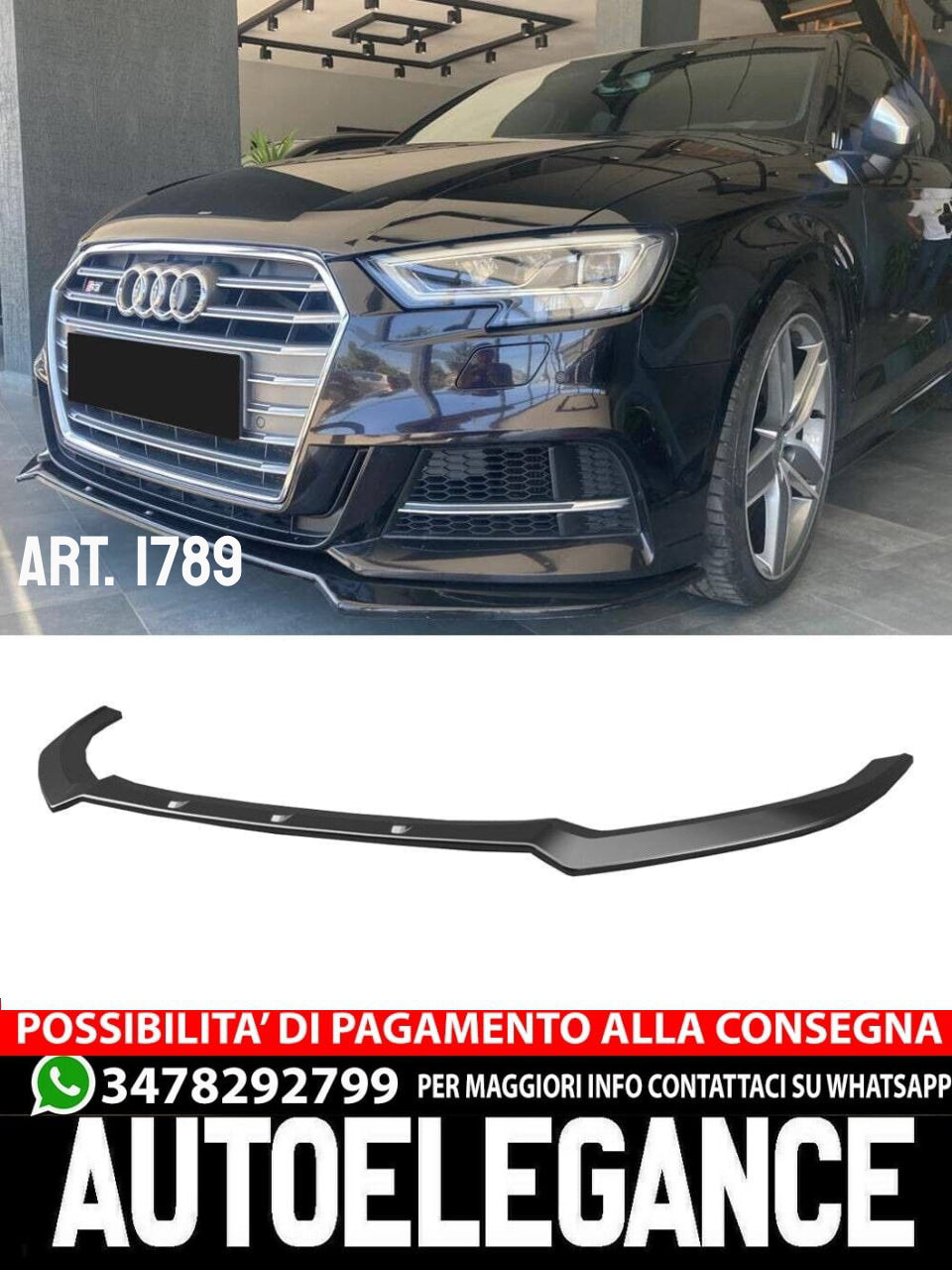 SPLITTER SUITABLE FOR AUDI A3 8V 2017-2020 S3 SLINE GLOSSY BLACK V.2