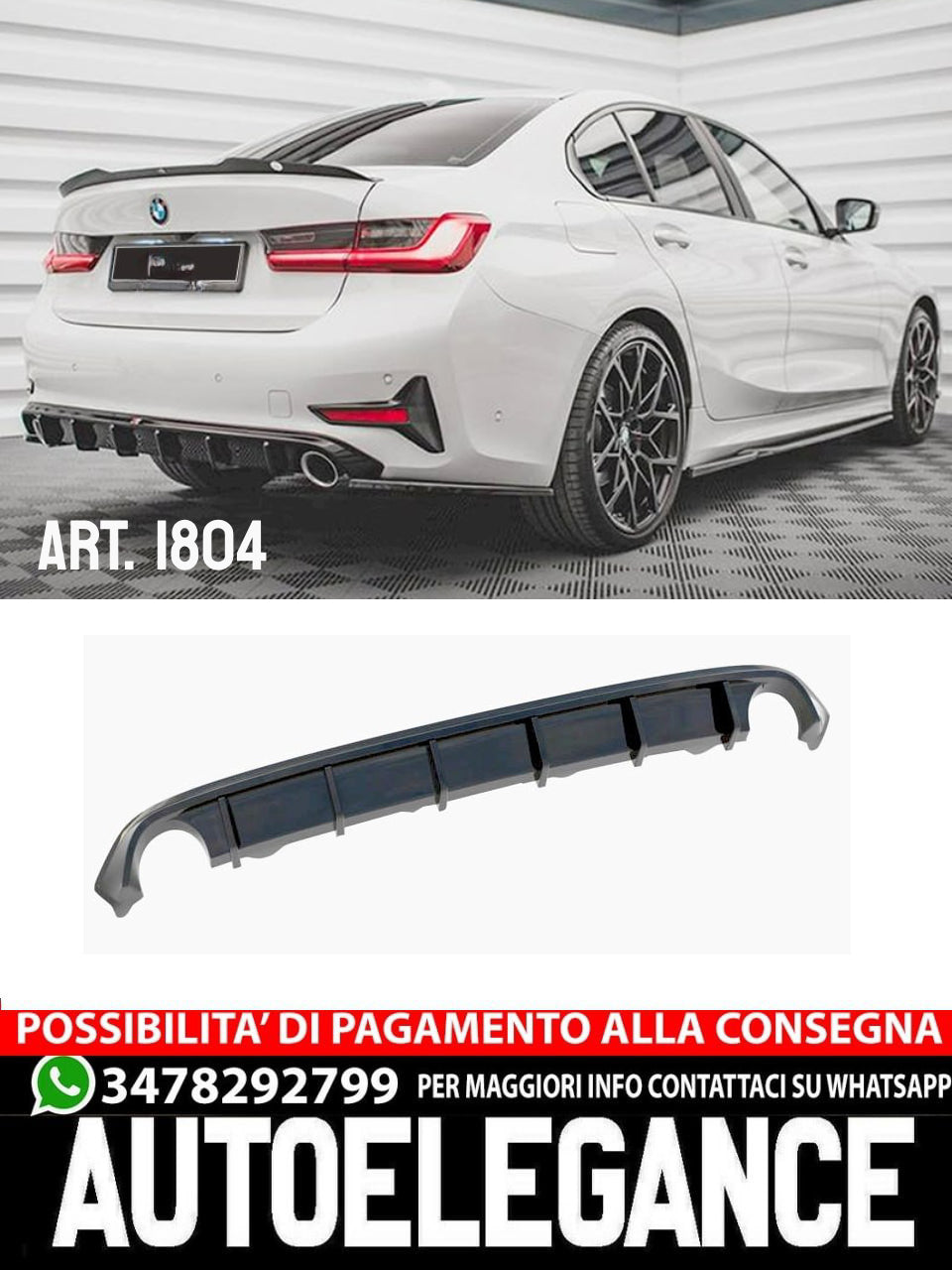 DIFFUSORE ADATTO PER BMW SERIE 3 G20 G21 2018-2022 STANDARD NERO LUCIDO