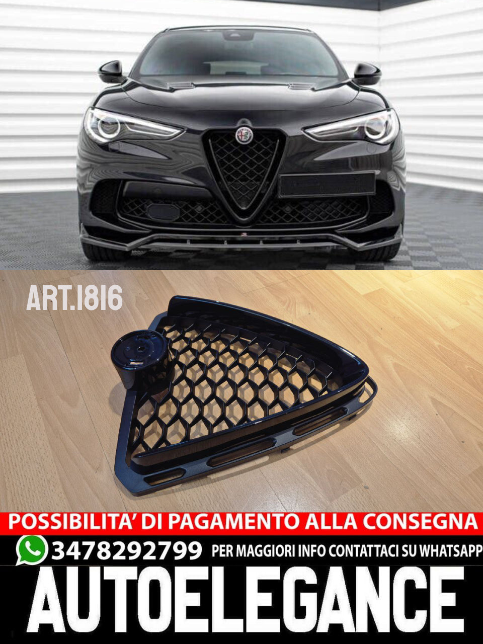 ✨GRILLE SUITABLE FOR ALFA ROMEO STELVIO 949 2016-2023 GLOSSY BLACK✨
