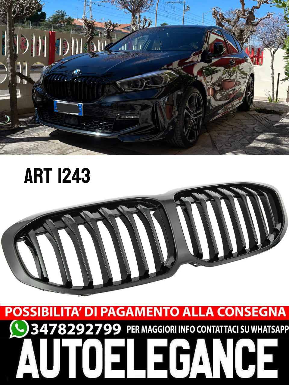 RADIATOR GRILLE KIDNEY GRILLE GLOSS BLACK SINGLE BRIDGE FOR BMW 1 SERIES F40 5