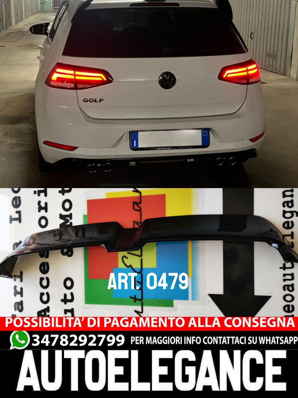 SPOILER TETTO ADATTO PER VW GOLF 7 VII 2012-2019 LOOK RLINE NERO LUCIDO ABS