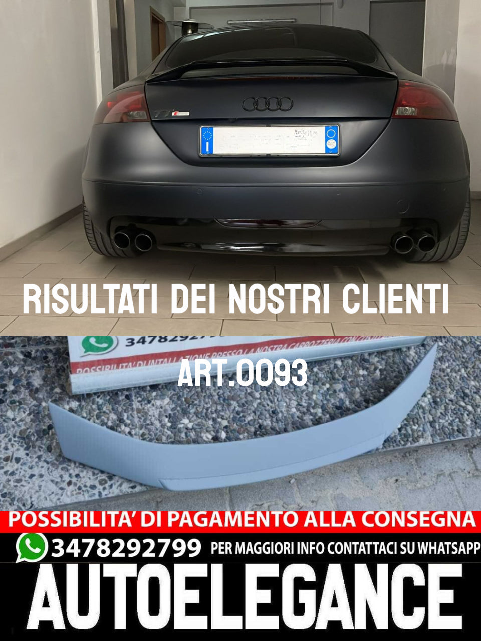 SPOILER POSTERIORE ADATTO PER AUDI TT 8J COUPE COFANO LOOK SPORTIVO TUNING