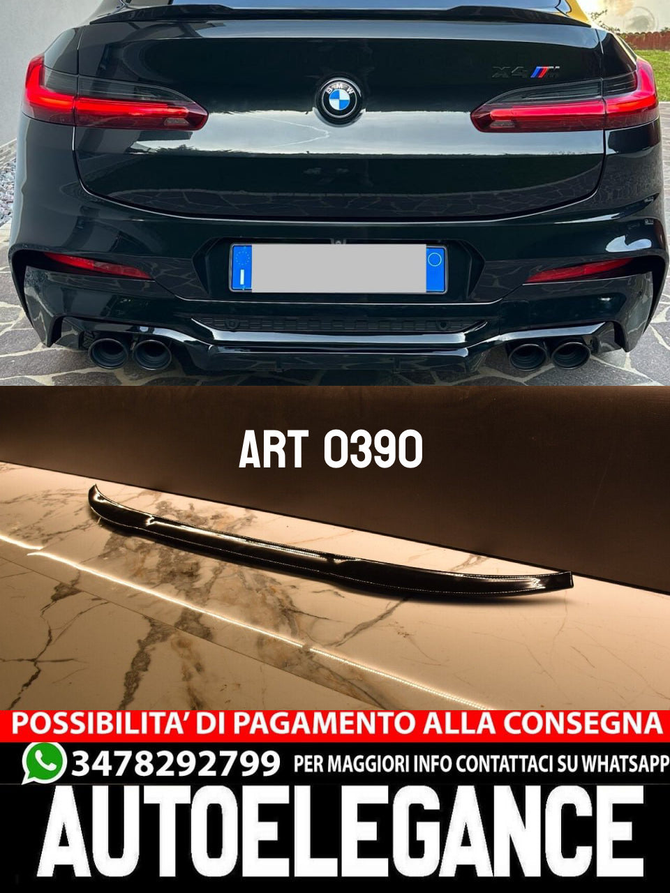 SPOILER BAGAGLIAIO ADATTO PER BMW X4 G02 2018+ LOOK M COMPETITION NERO LUCIDO