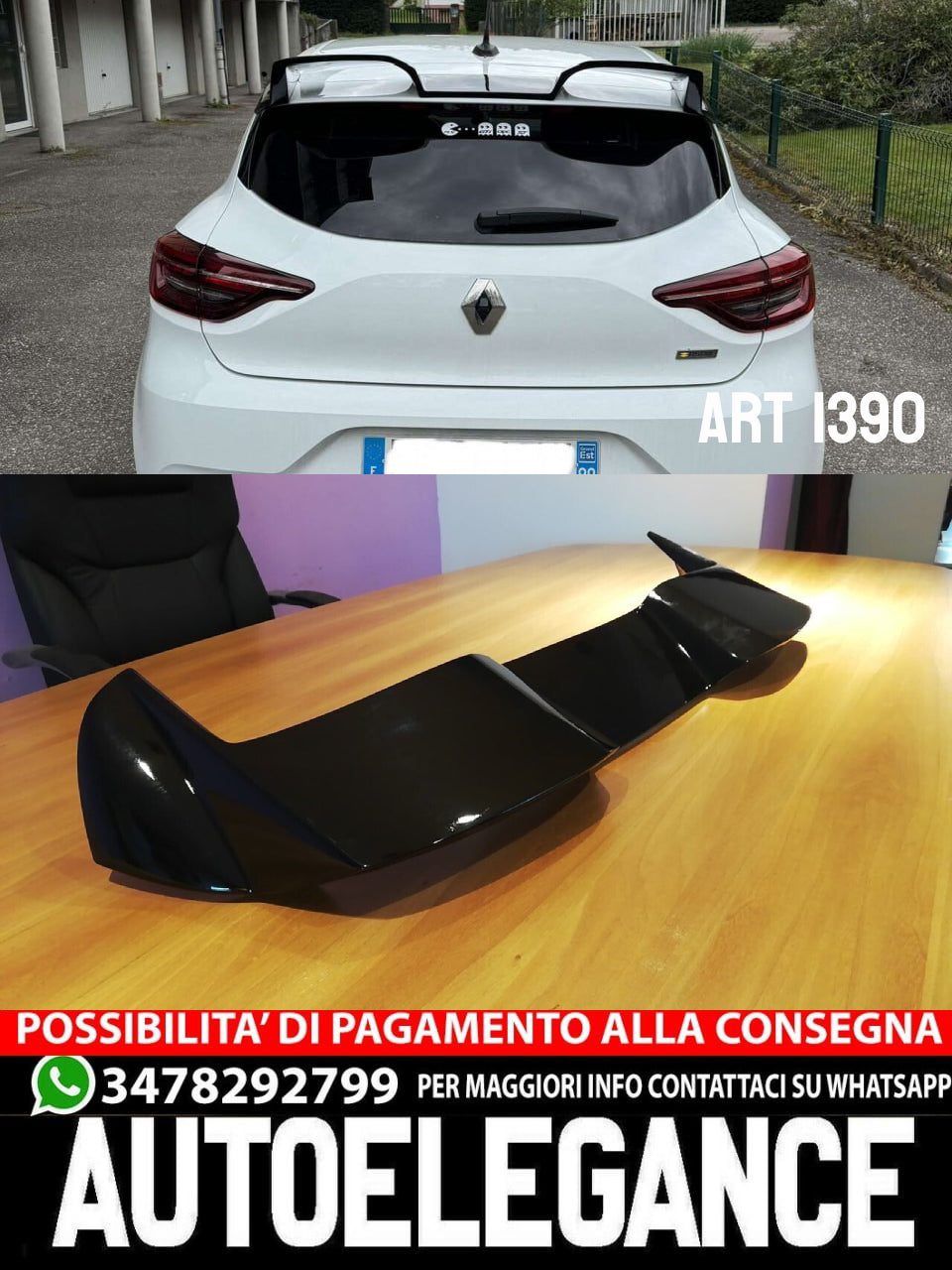 ROOF SPOILER SUITABLE FOR RENAULT CLIO 5 V 2019+ GLOSSY BLACK SPORTY LOOK -