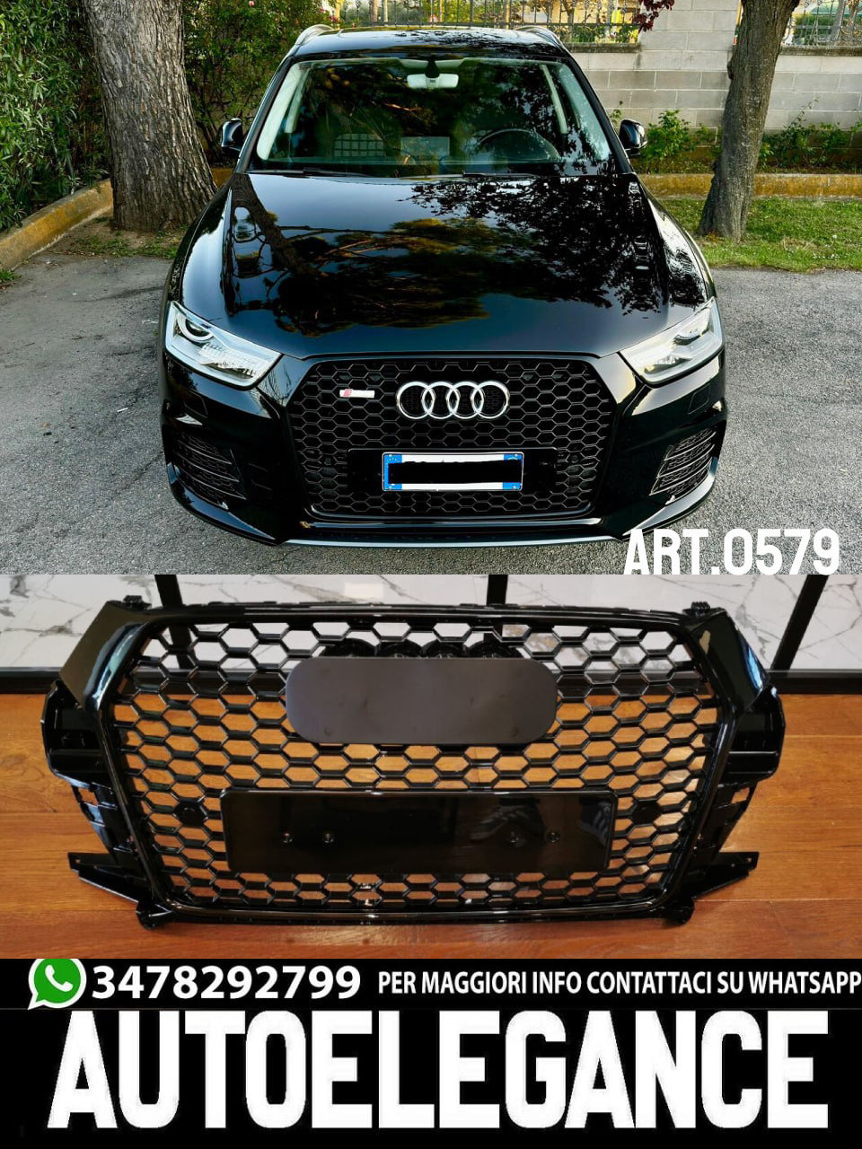 GRIGLIA ANTERIORE ADATA PER AUDI Q3 2016-2019 LOOK RSQ3 BORDO NERO NIDO D'APE