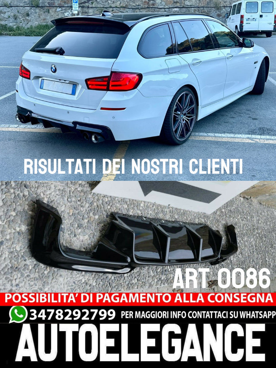 DIFFUSORE ADATTO PER BMW SERIE 5 F10 F11 LOOK M5 VORSTAINER NERO LUCIDO