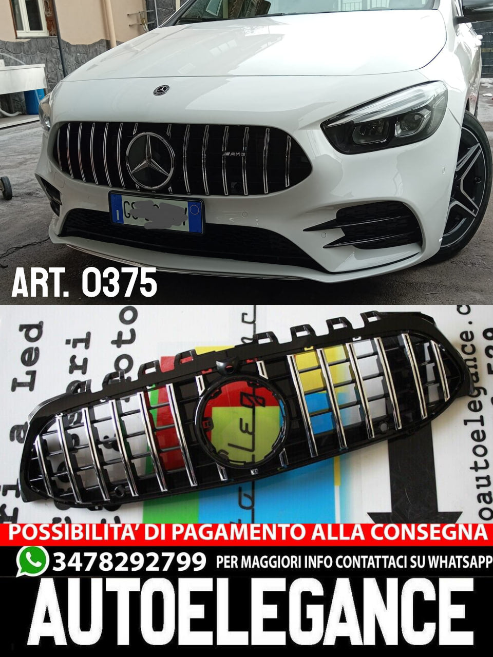 GRIGLIA ADATTA PER MERCEDES CLASSE B W247 AMG CROMATA SENZA CAMERA