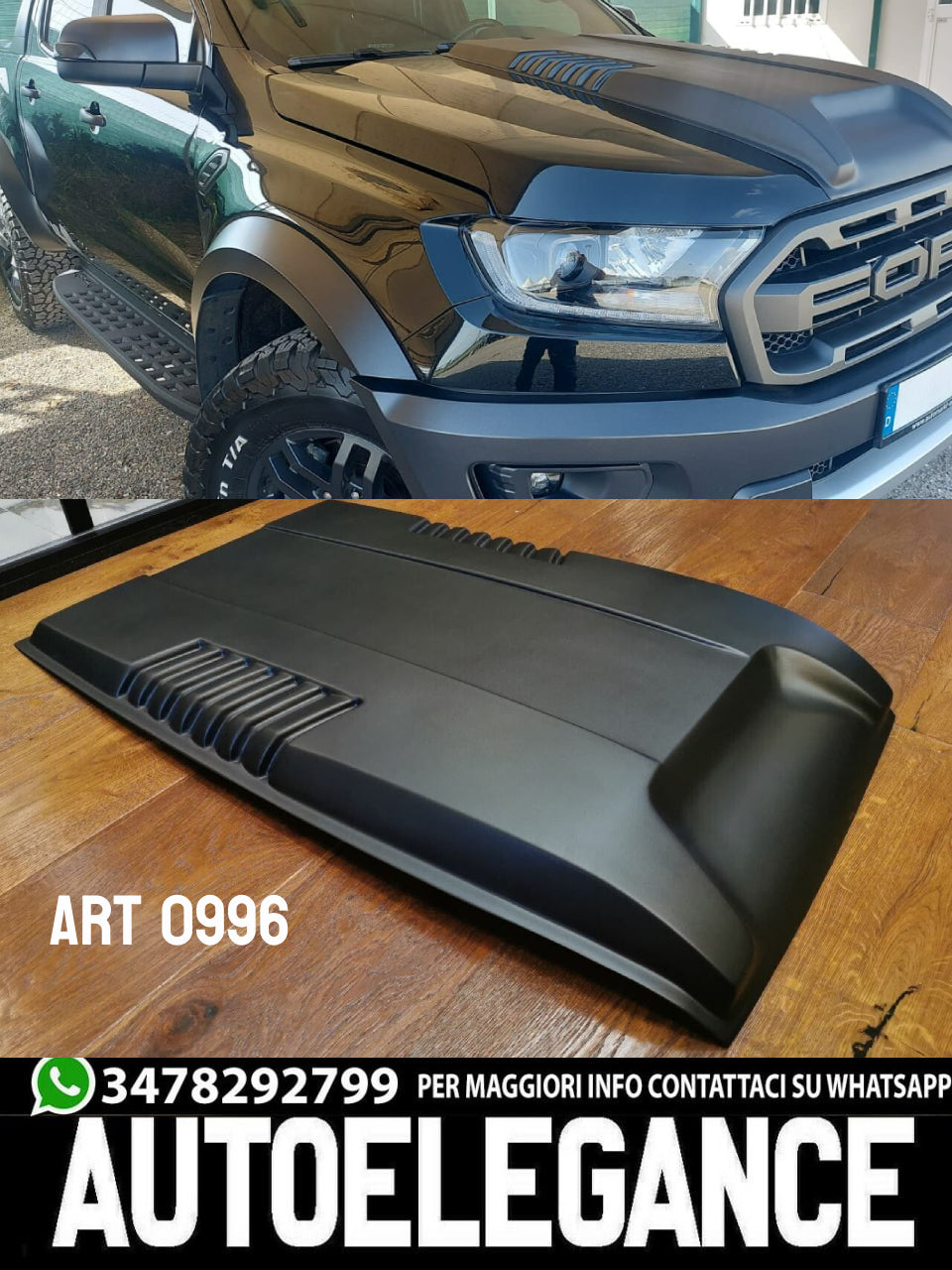 HOOD AIR INTAKE SUITABLE FOR FORD RANGER T6 T7 T8 2015-2022 WILDTRACK LOOK BLACK