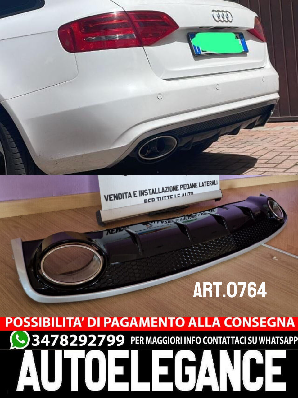 DIFFUSORE ADATTO PER AUDI A4 B8 2011-2015 LIFT STANDARD LOOK RS4 DESIGN SPORTIVO