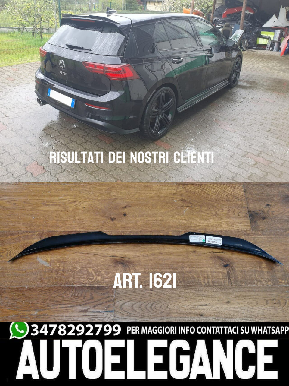 ALA AGGIUNTIVA ADATTA PER VW GOLF 8 GTI RLINE 2020+ LOOK NERO LUCIDO V.2