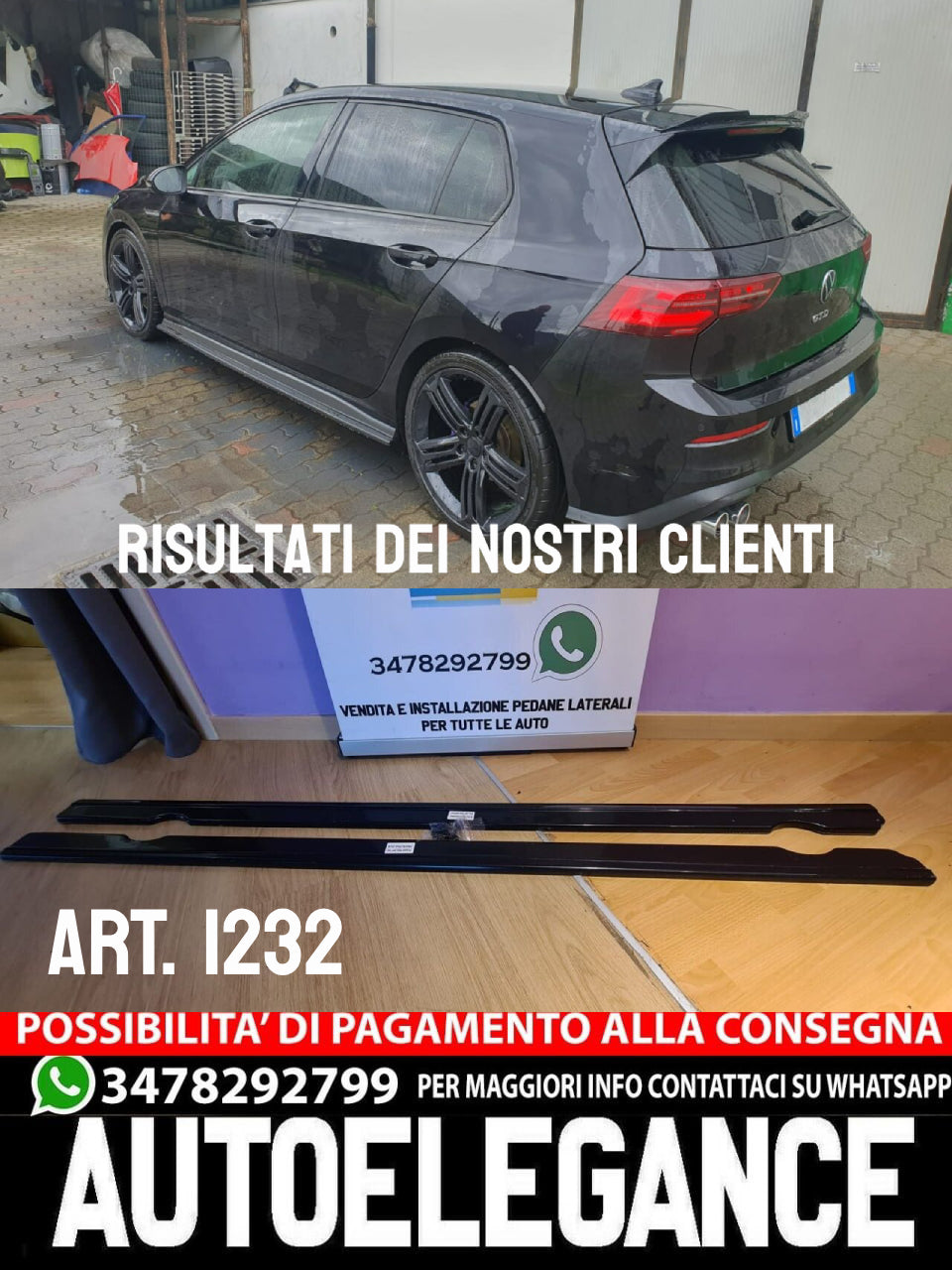 SOTTO MINIGONNE ADATTE PER GOLF 7 7.5 2012-2020 NERO LUCIDO