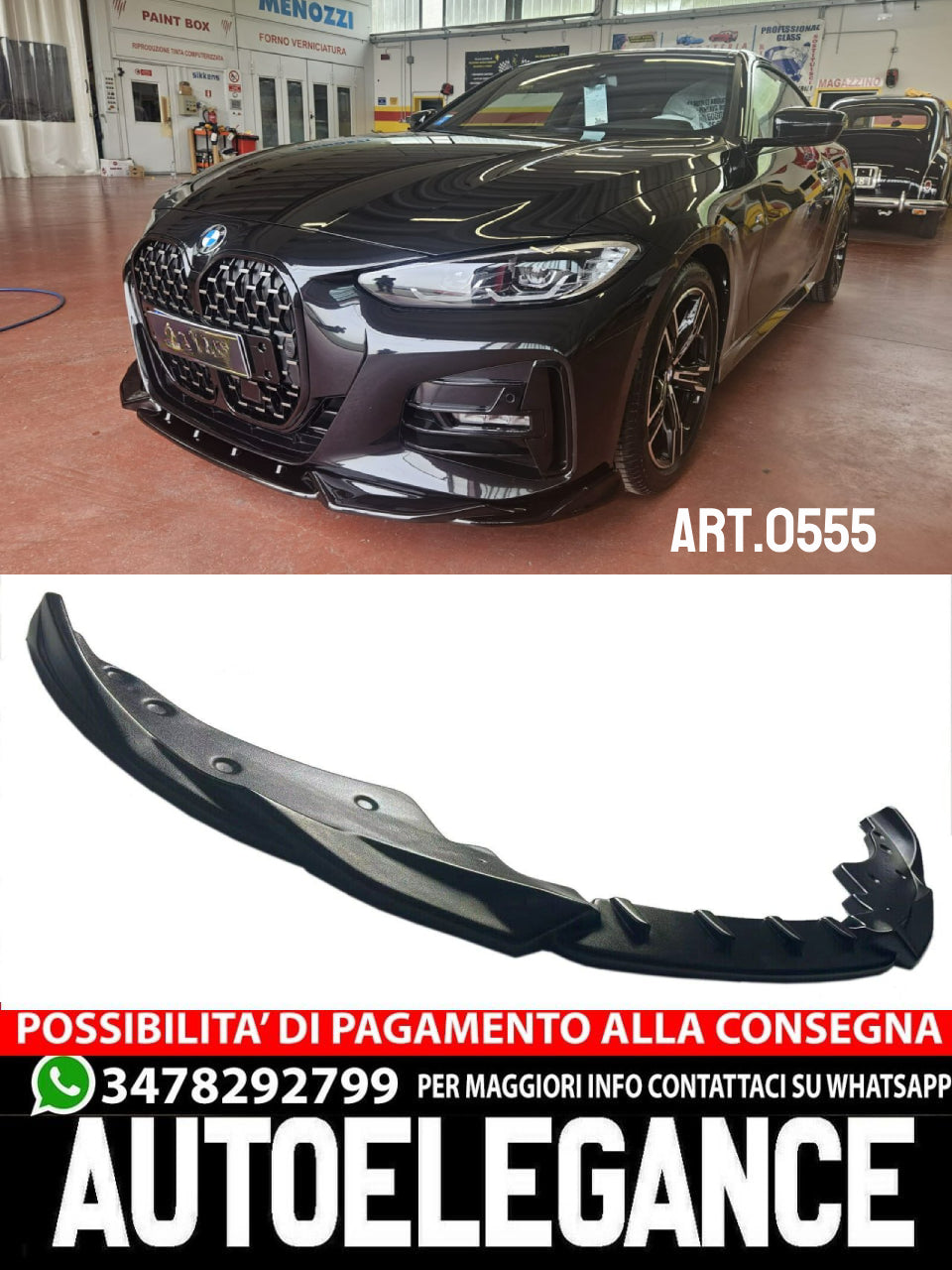 SPLITTER  adatto BMW SERIE 4 G22 G23 PARAURTI ANTERIORE NERO LUCIDO PARAURTI M